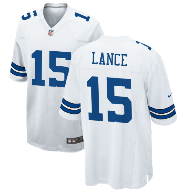 Men's Dallas Cowboys #15 Trey Lance White Stitched Football Game Jersey